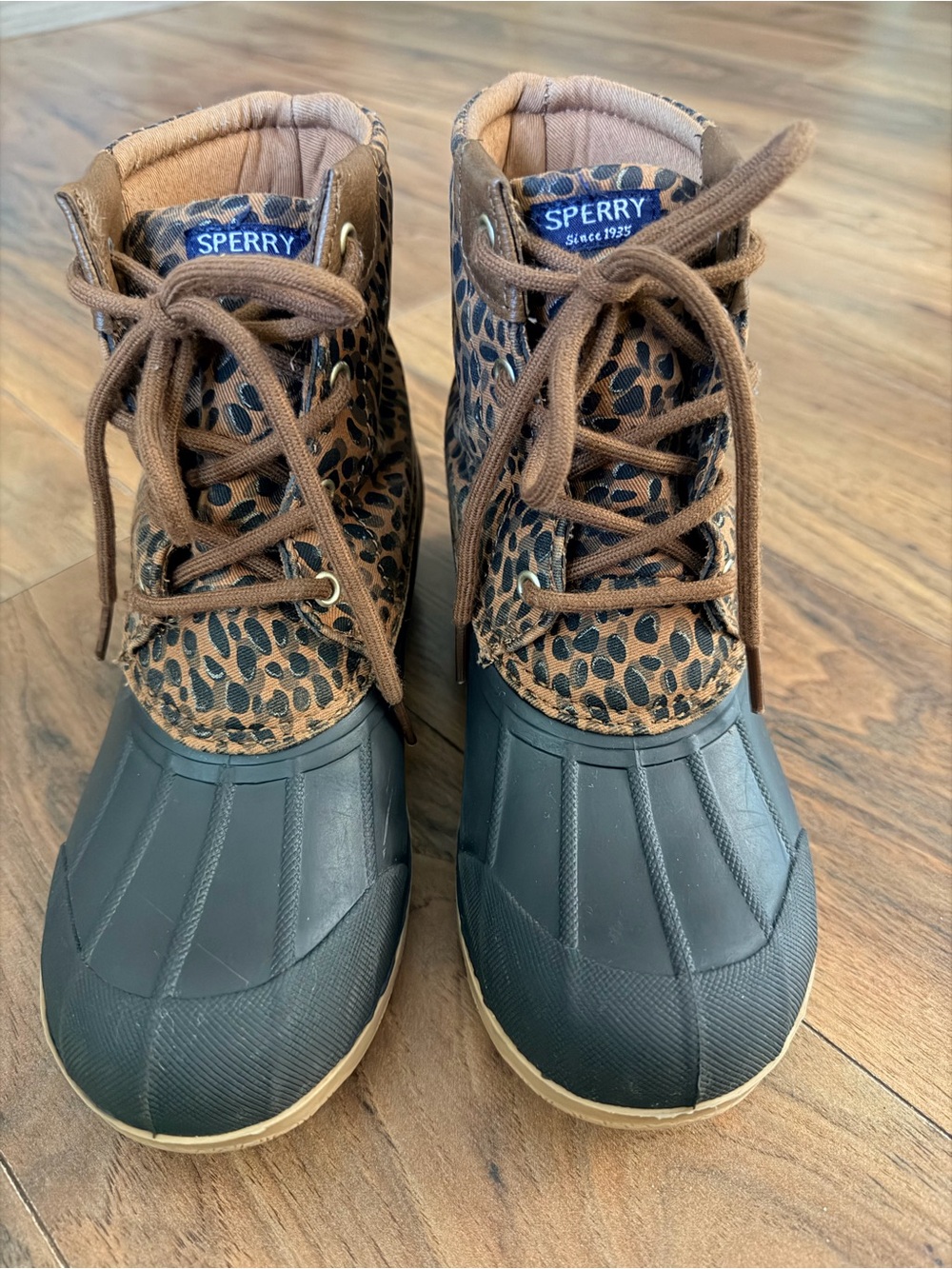 Sperry Kids Brown Leopard-Print Waterproof Duck Boots
